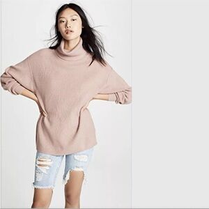 Free People Softly Structured Knit Tunic Mock Neck Dusty Mauve Sweater Size S